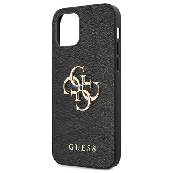 Guess GUHCP12MSA4GGBK iPhone 12/12 Pro 6,1" fekete Saffiano 4G fém logós keménytok