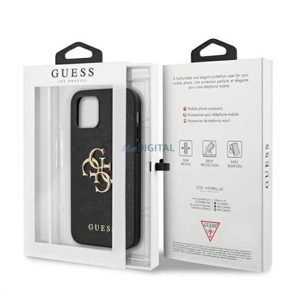 Guess GUHCP12MSA4GGBK iPhone 12/12 Pro 6,1" fekete Saffiano 4G fém logós keménytok