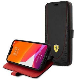 Ferrari FEFLBKP13LRGOK iPhone 13 Pro 6.1" fekete könyvtok bőr ívelt vonalú