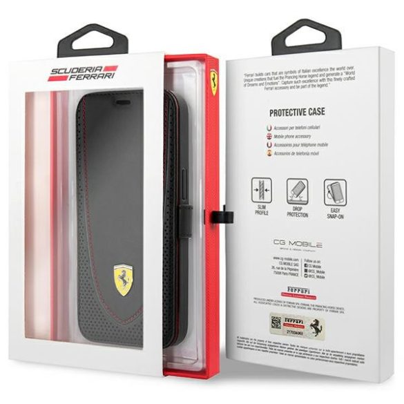 Ferrari FEFLBKP13LRGOK iPhone 13 Pro 6.1" fekete könyvtok bőr ívelt vonalú