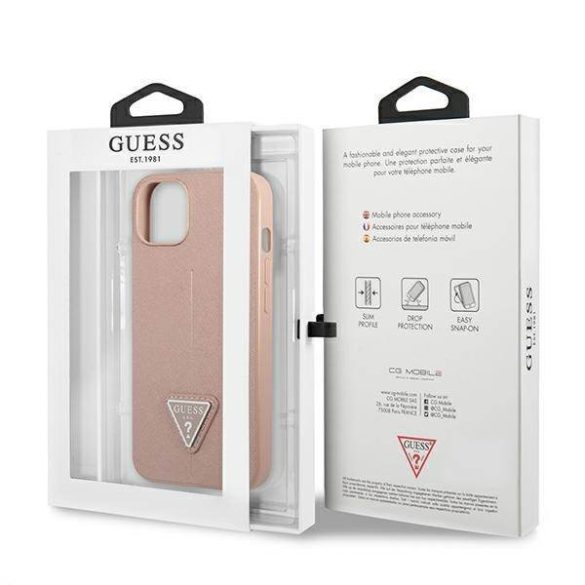 Guess GUHCP13SPSATLP iPhone 13 mini 5,4" rózsaszín Saffiano háromszög logós keménytok