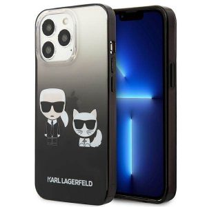 Karl Lagerfeld KLHCP13LTGKCK iPhone 13 Pro / 13 6,1" keménytok fekete színátmenetes ikonikus Karl & Choupette tok