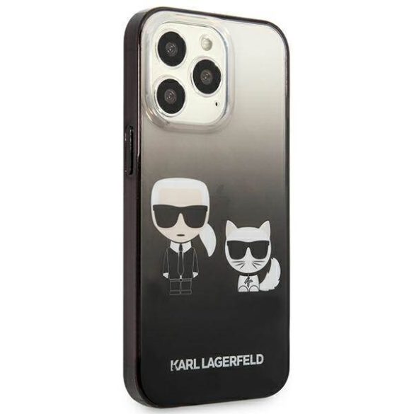 Karl Lagerfeld KLHCP13LTGKCK iPhone 13 Pro / 13 6,1" keménytok fekete színátmenetes ikonikus Karl & Choupette tok