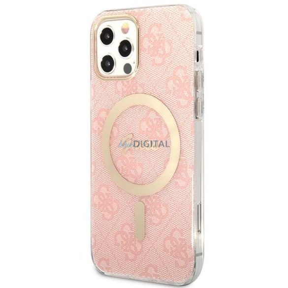 Guess tok+ töltő iPhone 12/12 Pro rózsaszín 4G Print MagSafe keménytok