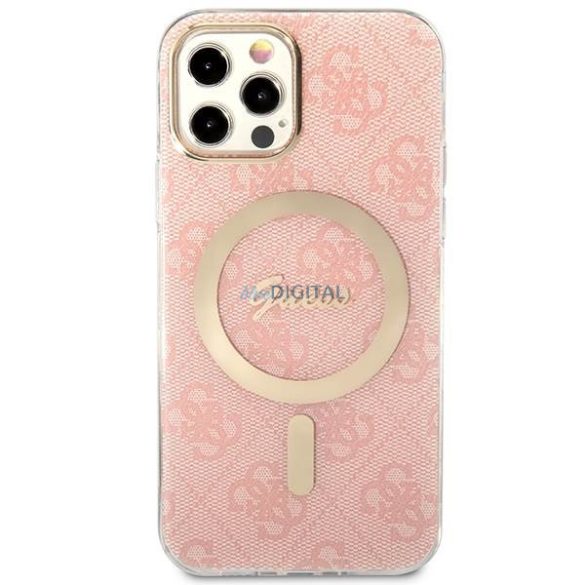 Guess tok+ töltő iPhone 12/12 Pro rózsaszín 4G Print MagSafe keménytok