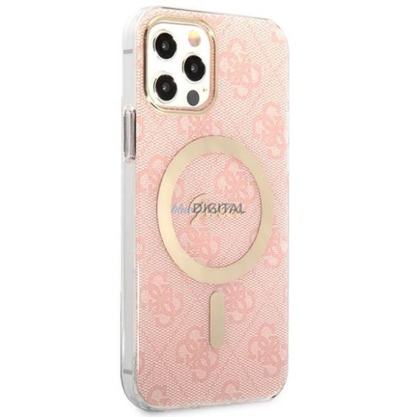 Guess tok+ töltő iPhone 12/12 Pro rózsaszín 4G Print MagSafe keménytok