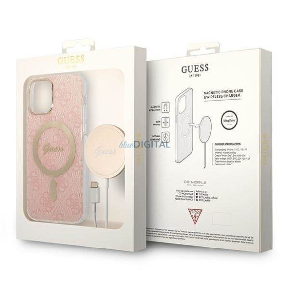 Guess tok+ töltő iPhone 12/12 Pro rózsaszín 4G Print MagSafe keménytok