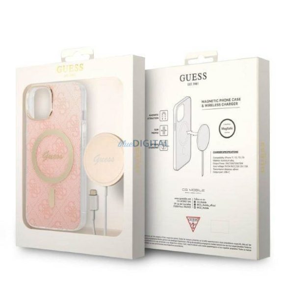 Guess GUBPP14MH4EACSP tok+ töltő iPhone 14 Plus / 15 Plus 6.7" rózsaszín keménytok 4G Print MagSafe