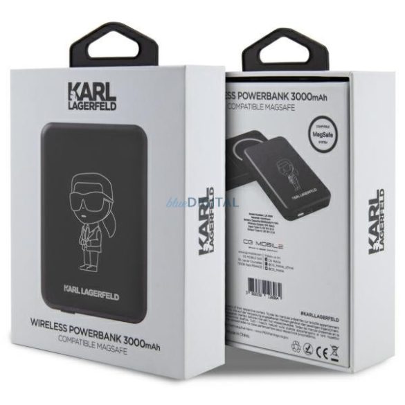 Karl Lagerfeld Powerbank indukciós KLPPBMKIOTTGK 5W 3000mAh fekete ikonikus MagSafe