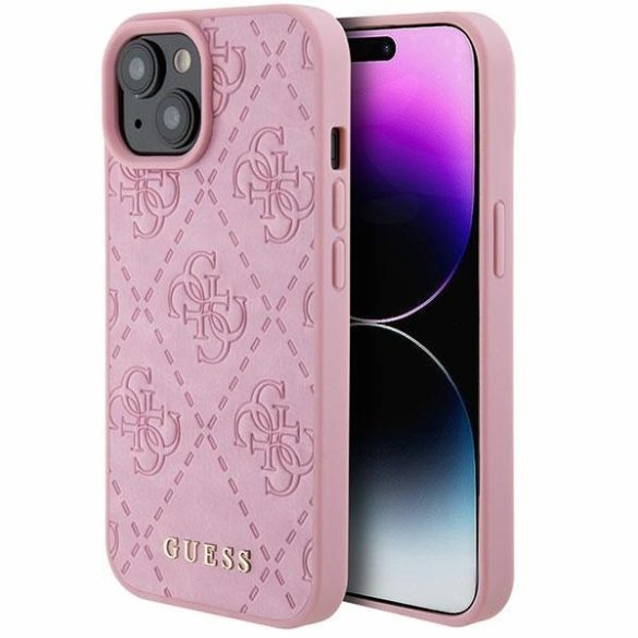 Guess GUHCP15SP4EPMP iPhone 15 6.1" rózsaszín keménytok bőr 4G bélyegzővel