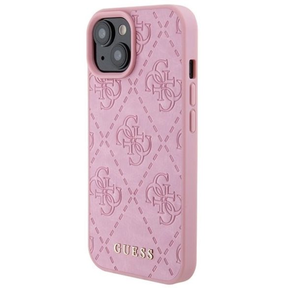 Guess GUHCP15SP4EPMP iPhone 15 6.1" rózsaszín keménytok bőr 4G bélyegzővel