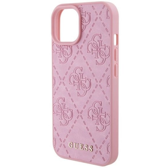 Guess GUHCP15SP4EPMP iPhone 15 6.1" rózsaszín keménytok bőr 4G bélyegzővel