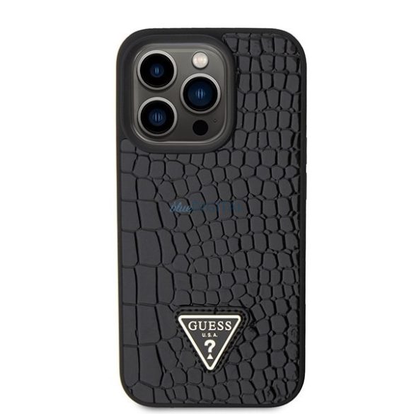 Guess GUHCP15LPCRTHCK iPhone 15 Pro 6.1" fekete/kék keménytok kroko háromszög fém logó