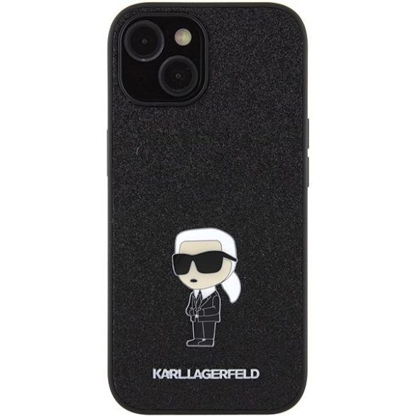 Karl Lagerfeld KLHCP15SGKNPSK iPhone 15 6.1" fekete keménytok Fix Glitter ikonikus Logo fém kitűzővel