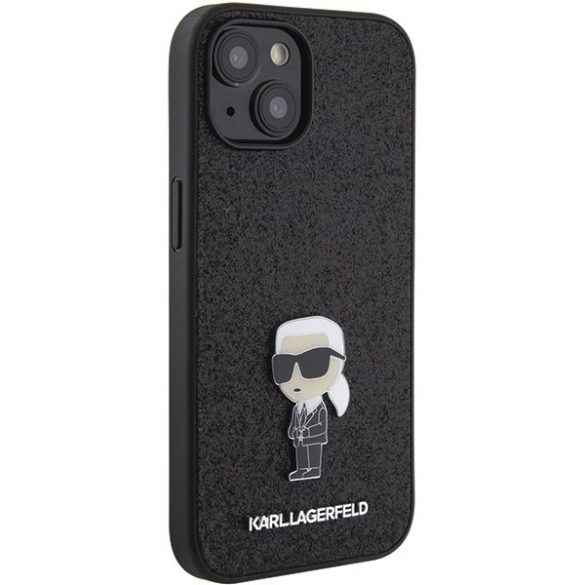 Karl Lagerfeld KLHCP15SGKNPSK iPhone 15 6.1" fekete keménytok Fix Glitter ikonikus Logo fém kitűzővel