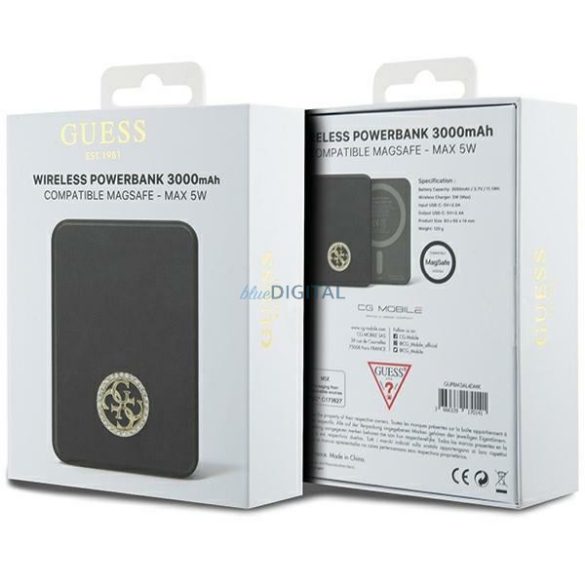 Guess Powerbank indukciós 5W GUPBM3AL4DMK 3000mAh fekete MagSafe 4G Strassed fém logó