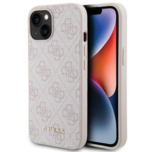 Guess GUHCP15SG4GFPI iPhone 15 6.1" rózsaszín keménytok 4G fém arany logó