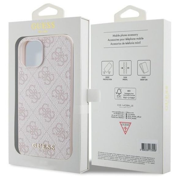 Guess GUHCP15SG4GFPI iPhone 15 6.1" rózsaszín keménytok 4G fém arany logó