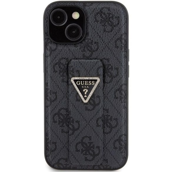 Guess GUHCP15SPGS4TDK iPhone 15 6.1" fekete keménytok Grip Stand 4G Triangle Strass