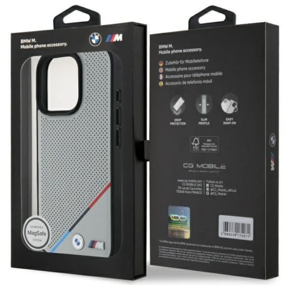 BMW BMHMP16X23PUPDG M Perforated Tricolor Line MagSafe tok iPhone 16 Pro Max - szürke