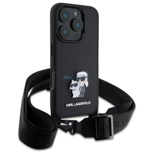 Karl Lagerfeld KLHCP16XSAKCPBK Saffiano Karl&Choupette Metal Pin CBDY Strap keménytok iPhone 16 Pro Max - fekete