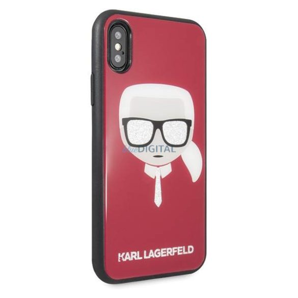 Karl Lagerfeld KLHCPXDLHRE iPhone X/Xs piros ikonikus csillogós tok Karl Lagerfeld fej