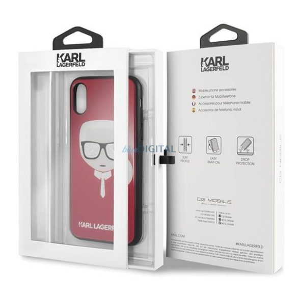 Karl Lagerfeld KLHCPXDLHRE iPhone X/Xs piros ikonikus csillogós tok Karl Lagerfeld fej