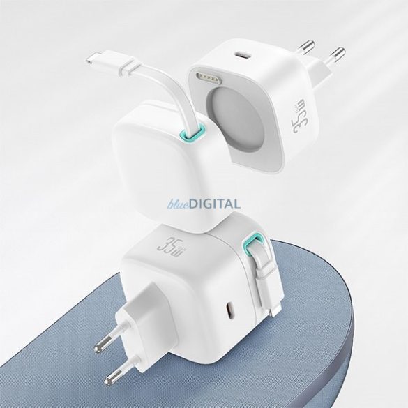 USAMS töltő 1xUSB-C visszahúzható kábel (csak a fej) PD+QC 35W Gan gyorstöltés fekete XMF Series