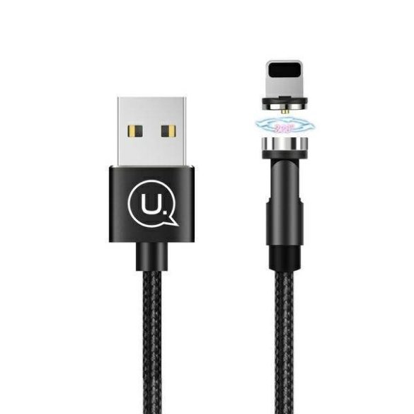 USAMS kábel mágneses U59 lightning 2.1A gyorstöltés 1m fonott fekete SJ472USB01 (US-SJ472) állítható szög