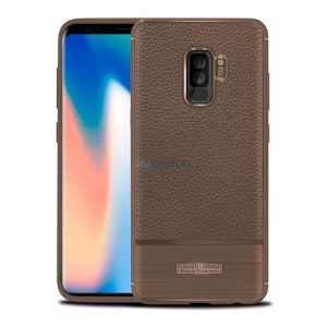 Szilikon telefonvédő (közepesen ütésálló, bőr hatású, szálcsiszolt) BARNA Samsung Galaxy S9 Plus (SM-G965)