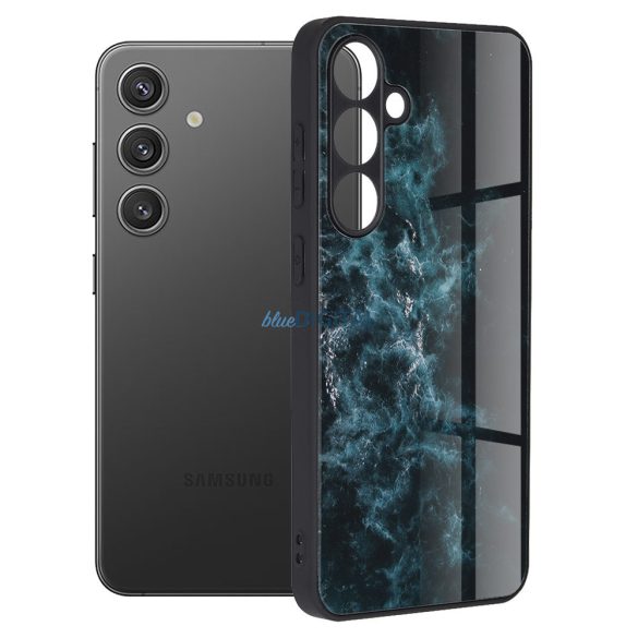 Samsung Galaxy A05s kemény hátlap tok, üveg / polikarbonát / TPU tok, kék felhő mintás, SM-A057, Techsuit Glaze Blue Nebula