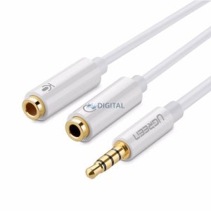 UGREEN AV141 AUX hangelosztó 3,5 mm-es mini jack (férfi) fejhallgatóhoz + mikrofonhoz (anya), 20 cm (fehér)