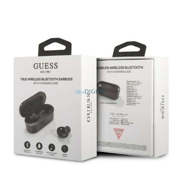 Bluetooth fülhallgató sztereó TWS GUESS Digital BT5 Classic dokkoló / fekete (GUTWST31EK)