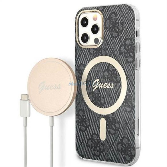 Eredeti szett GUESS GUBPN61H4EACSK iPhone 12/12 Pro (csomagcsomag Magsafe: tok + töltő 4G / arany - fekete)