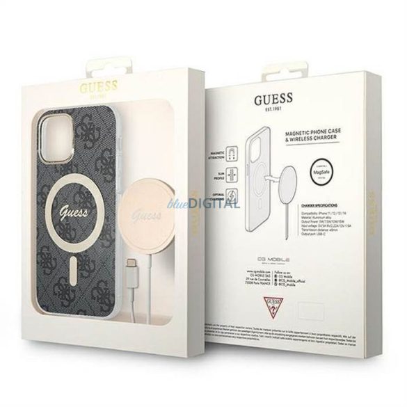 Eredeti szett GUESS GUBPN61H4EACSK iPhone 12/12 Pro (csomagcsomag Magsafe: tok + töltő 4G / arany - fekete)