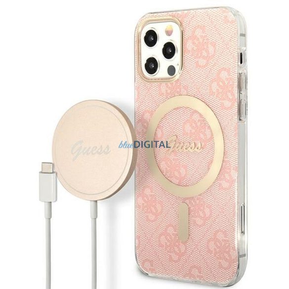 Eredeti készlet GUESS GUBPP12MH4EACSP iPhone 12 / 12 Pro (csomagcsomag Magsafe: tok + töltő 4G / arany - rózsaszín)