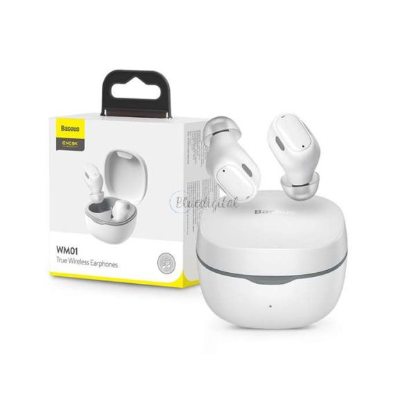 Baseus TWS Bluetooth sztereó headset v5.0 + töltőtok - Baseus WM01 True WirelessEarphones with Charging Case - fehér