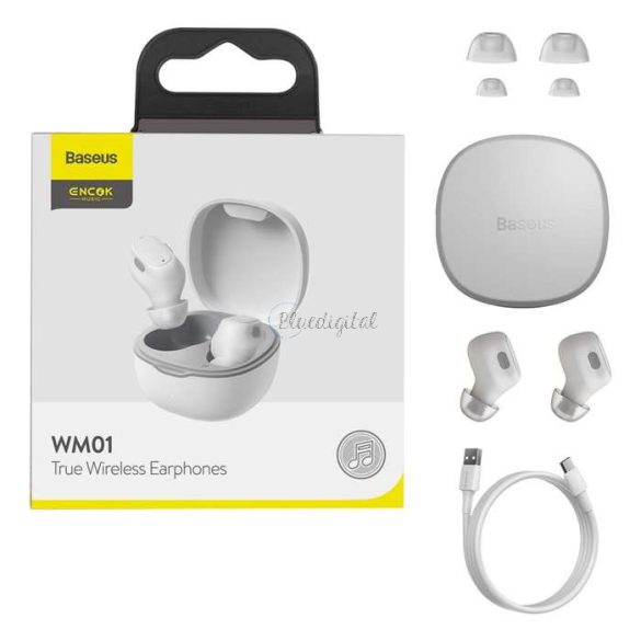 Baseus TWS Bluetooth sztereó headset v5.0 + töltőtok - Baseus WM01 True WirelessEarphones with Charging Case - fehér