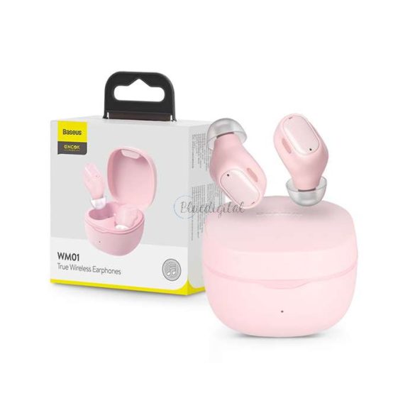 Baseus TWS Bluetooth sztereó headset v5.0 + töltőtok - Baseus WM01 True         WirelessEarphones with Charging Case - rózsaszín