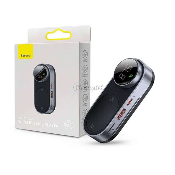 Baseus Bluetooth napelemes FM-transmitter/autós kihangosító - USB + MP3 + AUX + Pendrive+TF/microSD kártyaolvasó - Baseus Solar Car - fekete/ezüst