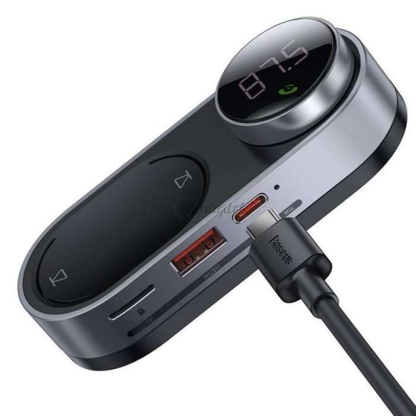 Baseus Bluetooth napelemes FM-transmitter/autós kihangosító - USB + MP3 + AUX + Pendrive+TF/microSD kártyaolvasó - Baseus Solar Car - fekete/ezüst