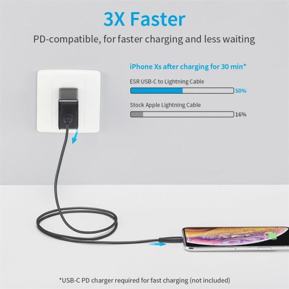 ESR  Usb C -Lightning PD kábel , 1m, Fekete