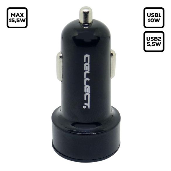 15,5W Autós töltő adapter 2 USB csatlakozó, 3.1A
