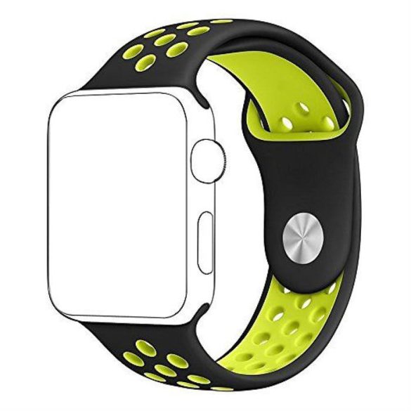 Apple watch szilikon óraszíj 42/44/45mm, Feke/Zöld