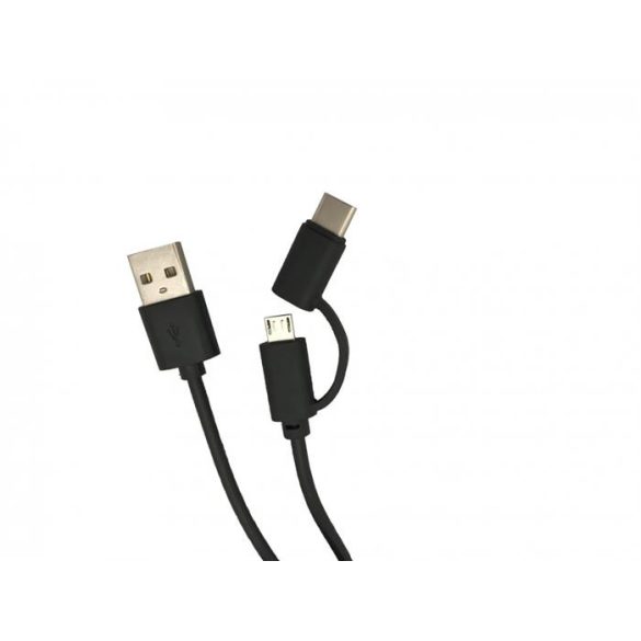 2-in-1 adatkábel, micro USB+Type-c, 1m, Fekete