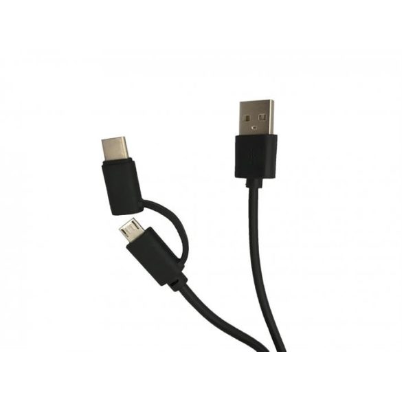 2-in-1 adatkábel, micro USB+Type-c, 1m, Fekete