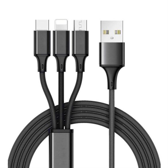 3-in-1 töltőkábel, micro USB+Type-c+lightning