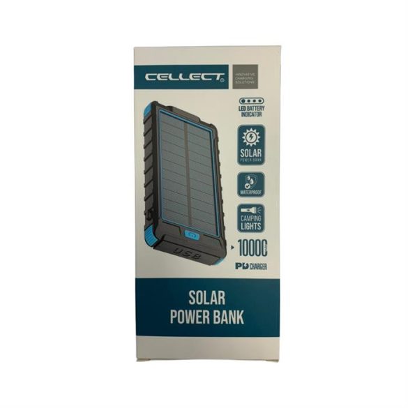 Cellect Solar Power Bank, 10000mAh, Fekete-Kék