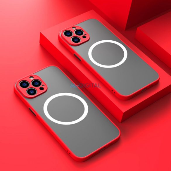 Samsung S24 mágneses műanyag tok, piros-fekete