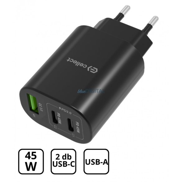 Hálózati töltő adapter gyorstöltő funkcióval 45W, Fekete